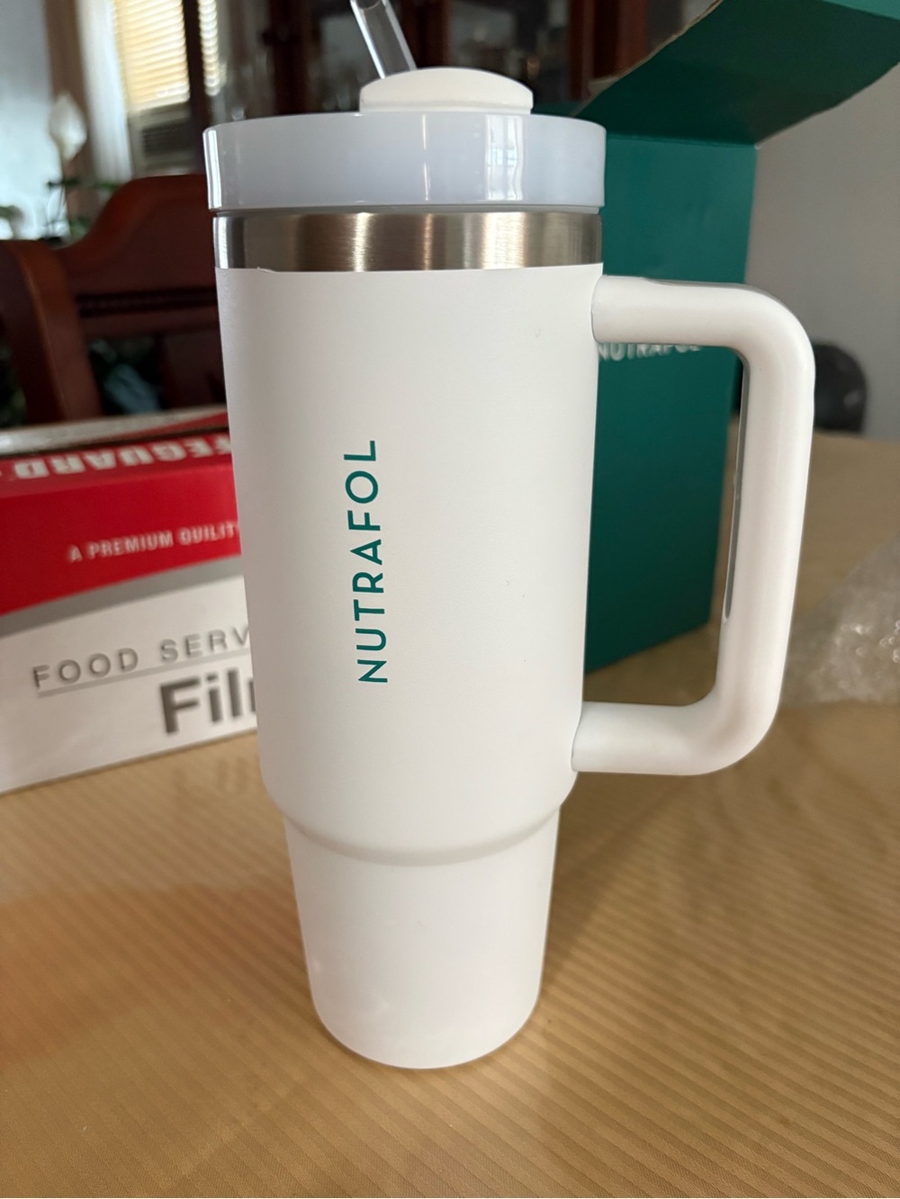 Nutrafol White Travel Tumbler with Handle